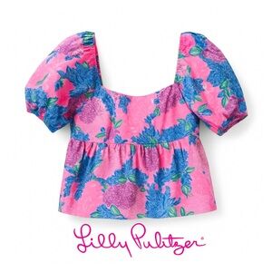 NWT Lilly Pulitzer Kay Baby Doll Top Multi Beach House Bloom Neon Colors Sz 6